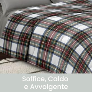 INTRECCI Piumino Singolo, 170 x 260 cm, Piumino Ecologico, Caldo, Invernale, 300 g/m², Anallergico e Antiacaro, Made in Italy, Lavabile in Lavatrice, Soffice, Morbido. Fantasia: Tartan Bianco