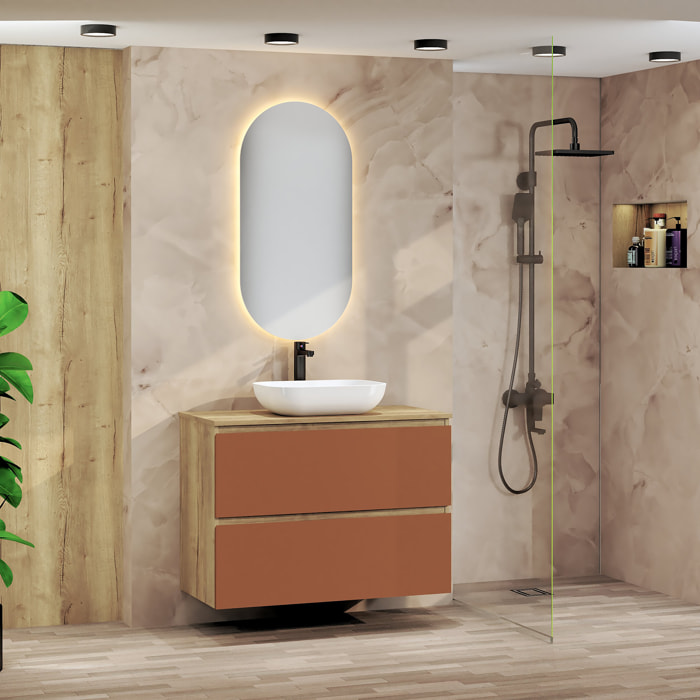 Ensemble de Salle de Bain Nia | Meuble Suspendu | 90 cm Scarlat | Deux Tiroirs |Lavabo sur Plan | Miroir non inclus | Meuble Monté | Alday