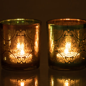 J-Line photophore Oriental - verre - azur/cuivre - small - 2 pcs