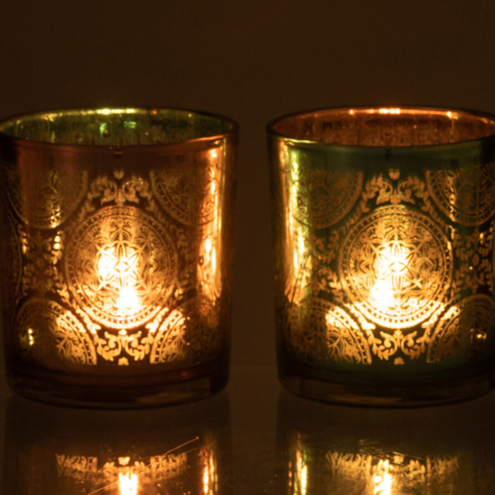 J-Line photophore Oriental - verre - azur/cuivre - small - 2 pcs