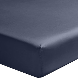 Drap Housse - Bonnet:30cm 100% satin Coton 70fils Indigo