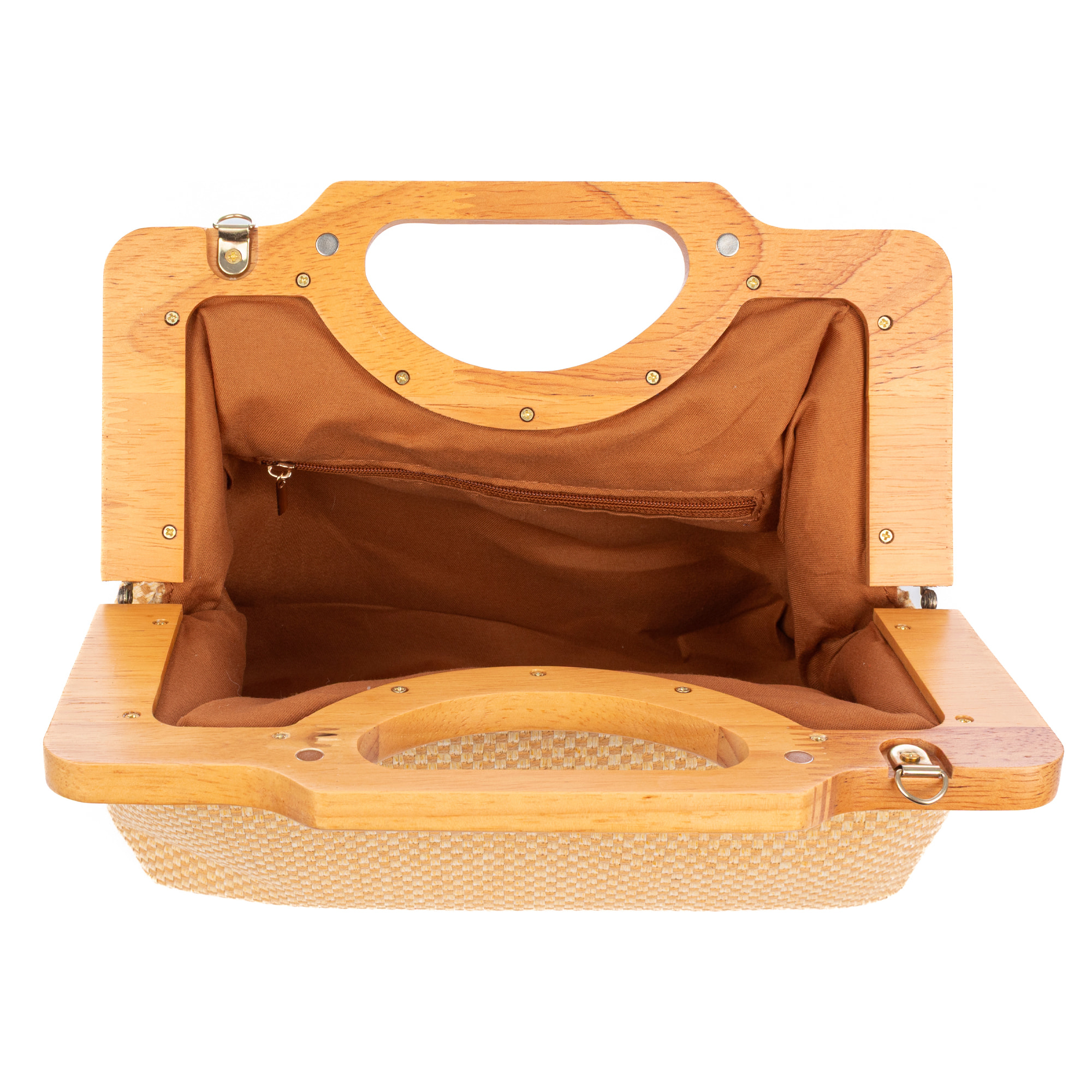 Bogna Bolso de mano Mujer. Fabricado en madera natural y rafia sintética entrelazada.