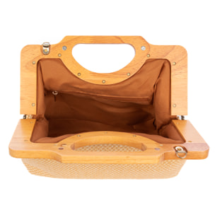 Bogna Bolso de mano Mujer. Fabricado en madera natural y rafia sintética entrelazada.