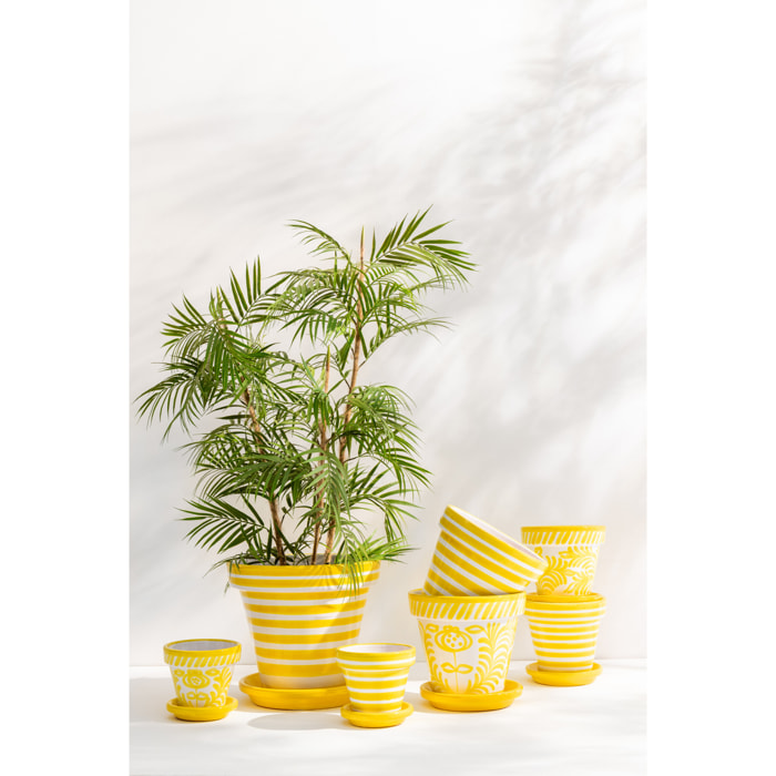 J-Line cache-pot Granada Stripes Handmade + Painted - céramique - jaune - small - Ø 21 cm