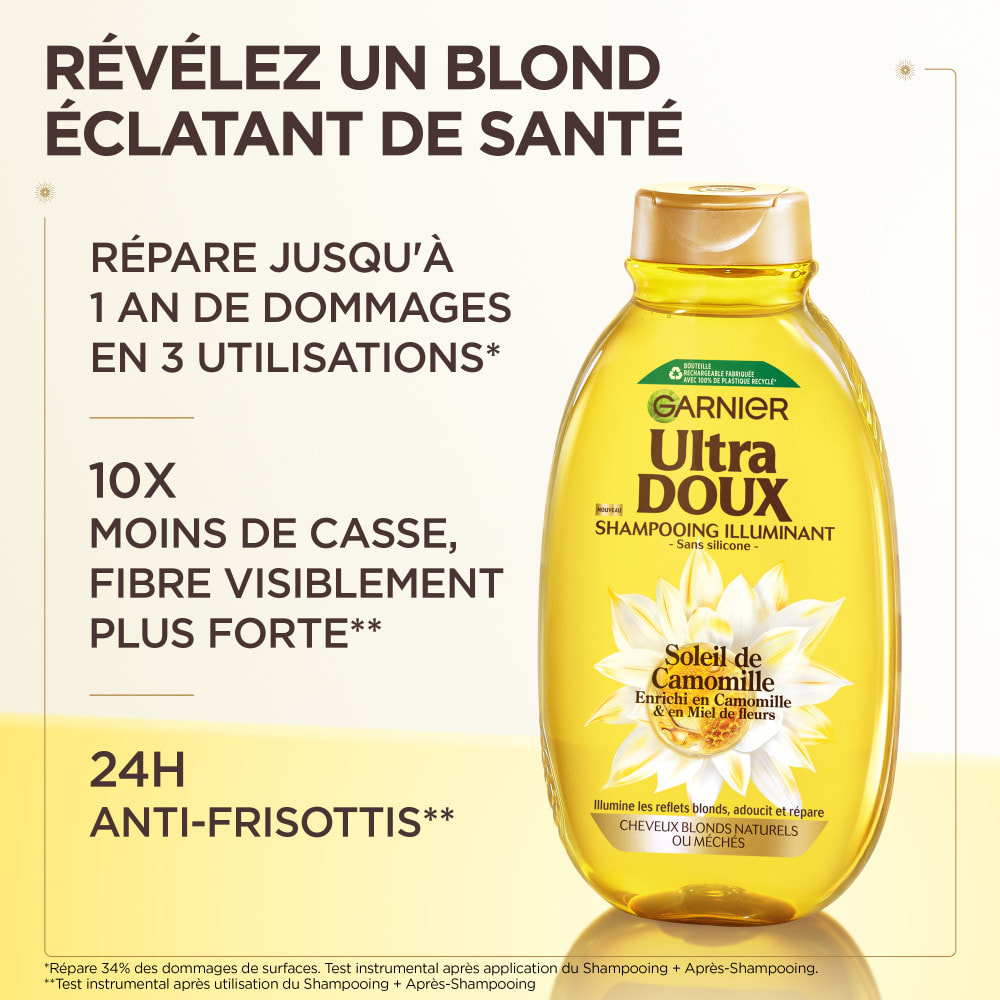 Lot de 12 - Garnier Ultra Doux Soleil de Camomille Shampooing Illuminant 300ml - Homme & Femme