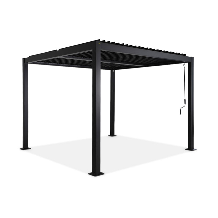 Pergola bioclimatique noire. aluminium et acier. 3x3m. lames orientables