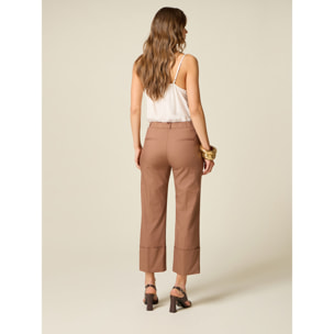 Oltre - Pantaloni cropped con risvolto - Beige