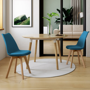 Chaises Nordia bleu canard pieds bois - lot de 2