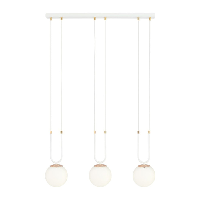 Lampada a sospensione GLAM in acciaio bianco opale e dettagli oro