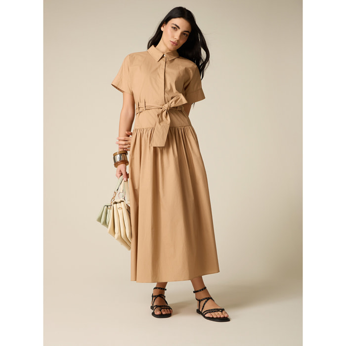 Oltre - Vestito chemisier in popeline con fusciacca - Beige
