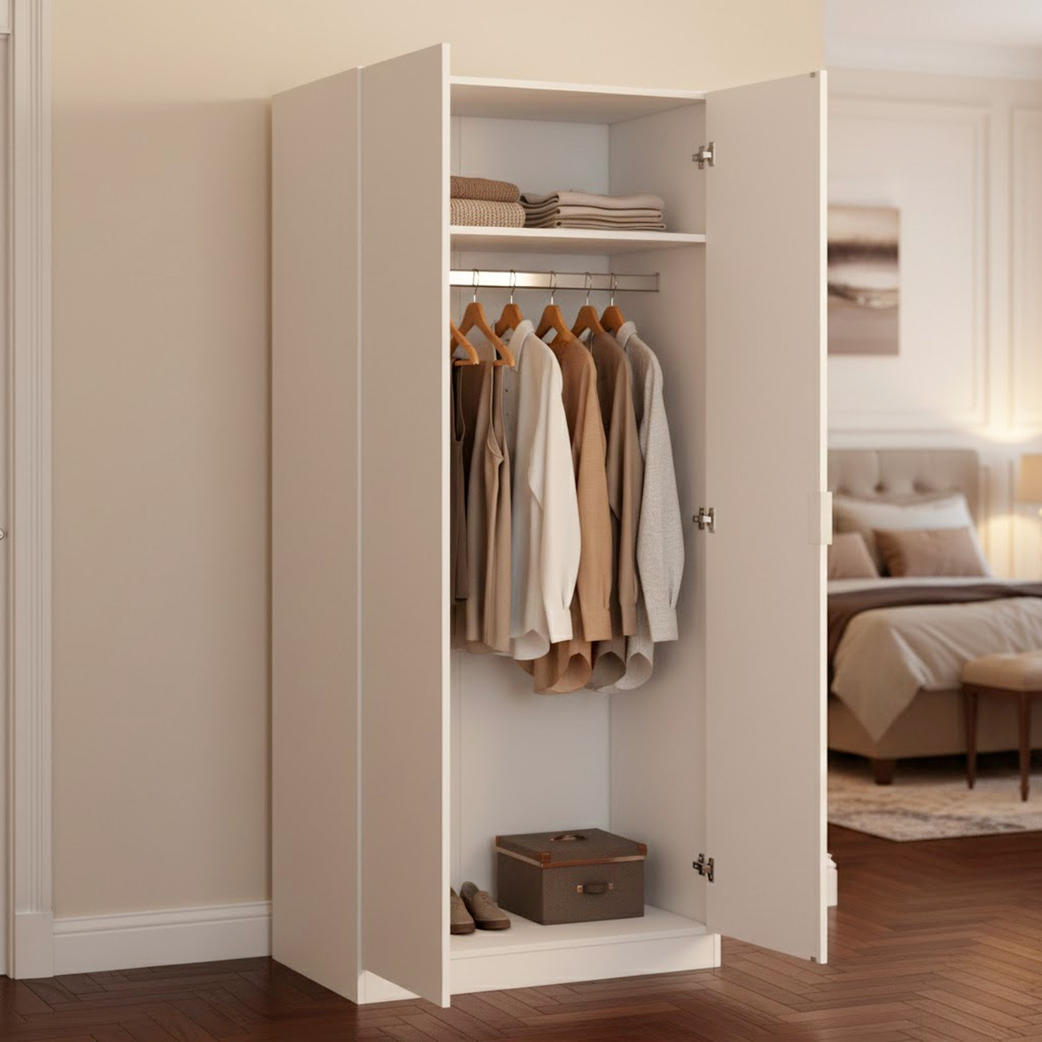 Armadio Guardaroba A 2 Ante Con Asta Appendiabiti E Ripiano Interno Mobile Armadio Salvaspazio Design Moderno Minimal 81 x 52 x 180 Cm Bianco