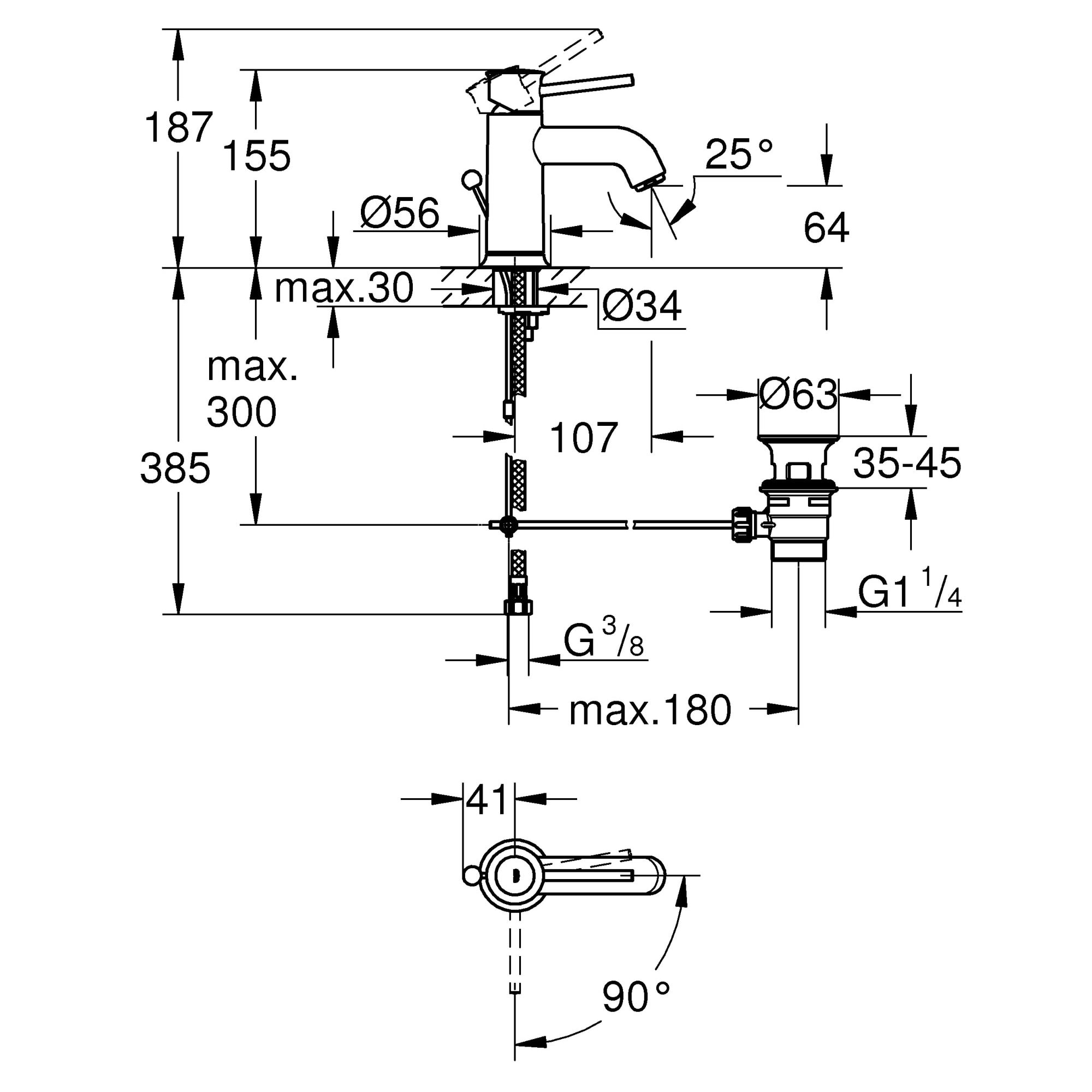 GROHE Start Classic Mitigeur monocommande Lavabo Taille S Chromé
