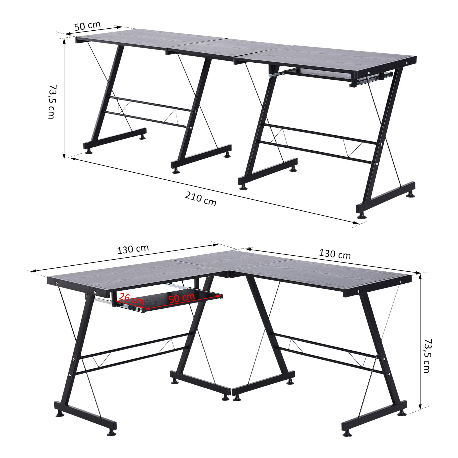 Bureau d'angle bureau informatique design moderne métal MDF imitation veinage bois noir