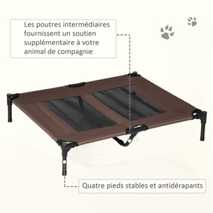 Lit sur pieds pour chien chat lit de camp animal lit surélevé Oxford textilène micro-perforé dim. 92L x 76l x 18H cm marron