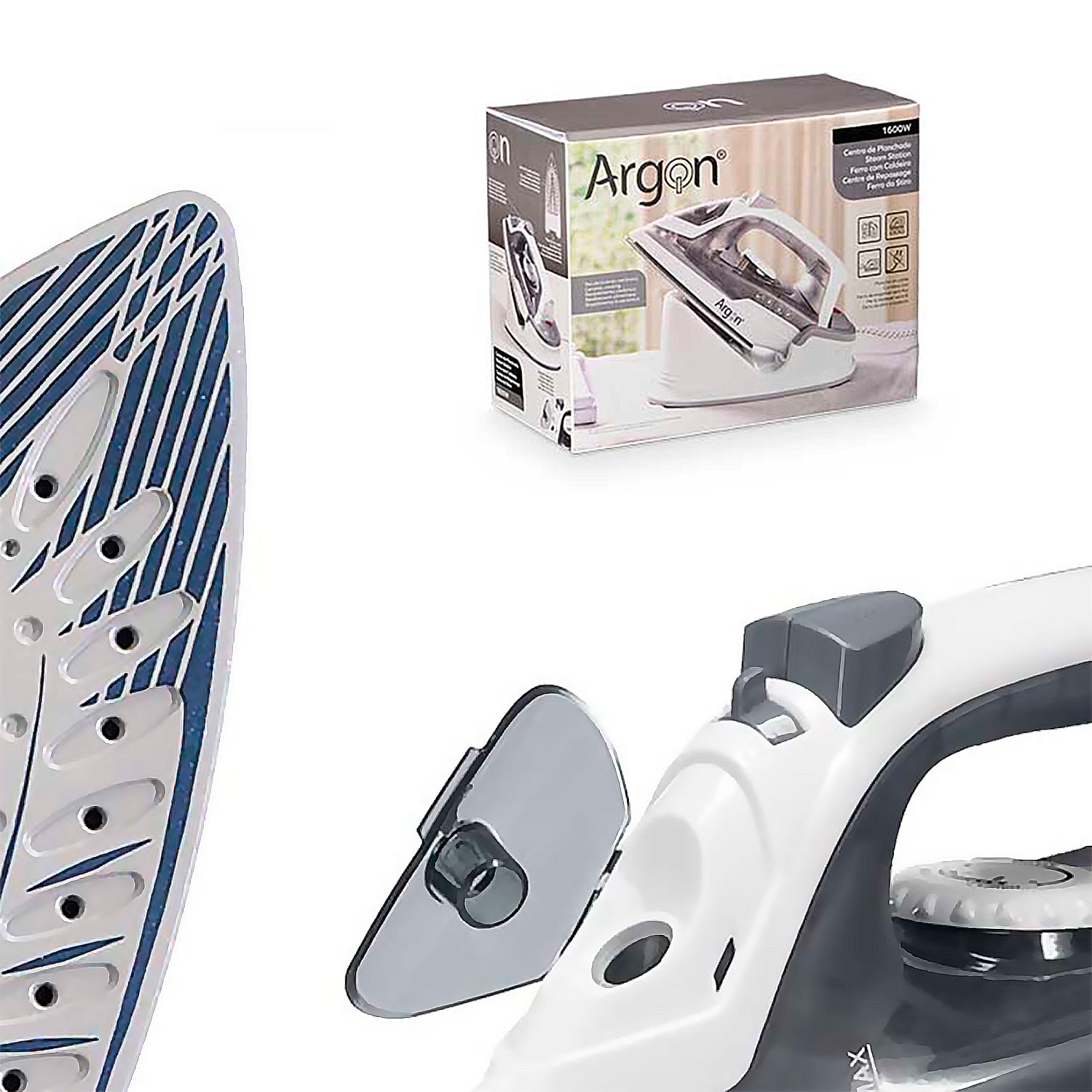 Ferro da stiro senza fili grigio con piastra in ceramica, 1600W di potenza e capacità di 170ml.