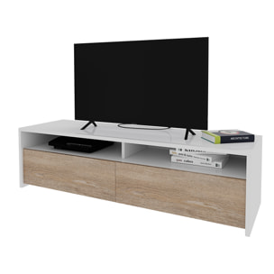 Mobile Porta TV Moderno Parete Attrezzata Con 2 Ante E 2 Vani A Giorno Mobiletto Salvaspazio Da Terra Per Televisione 130 x 40 x 35 Cm Bianco E Rovere