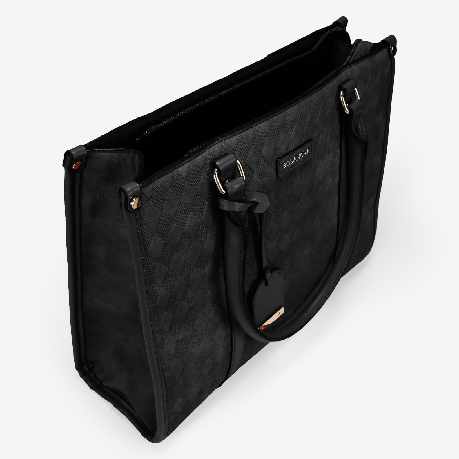 Bolso shopper negro con cremallera y bordado