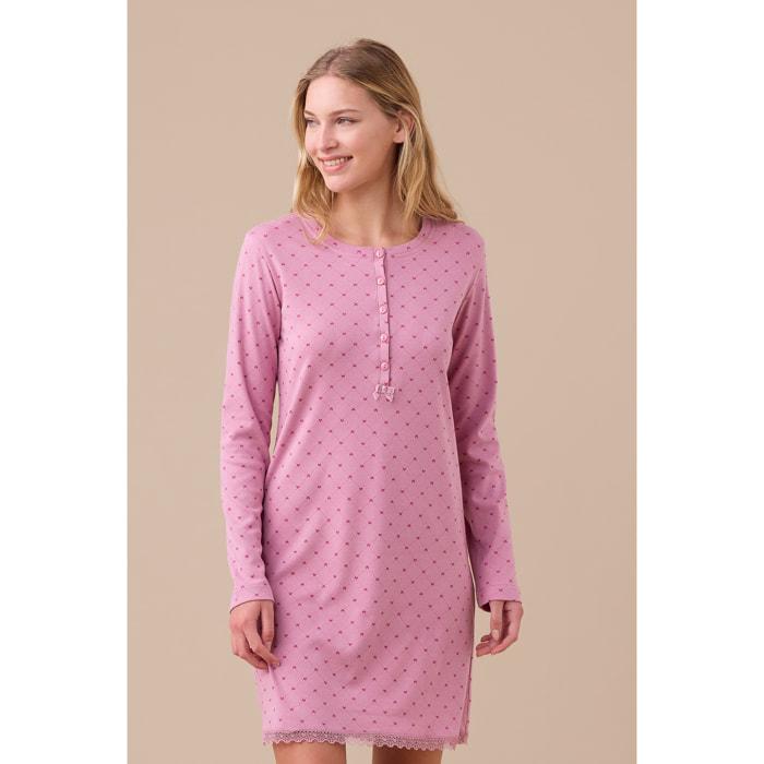 Camicia da notte donna in caldo cotone articolo cuore. Noidinotte