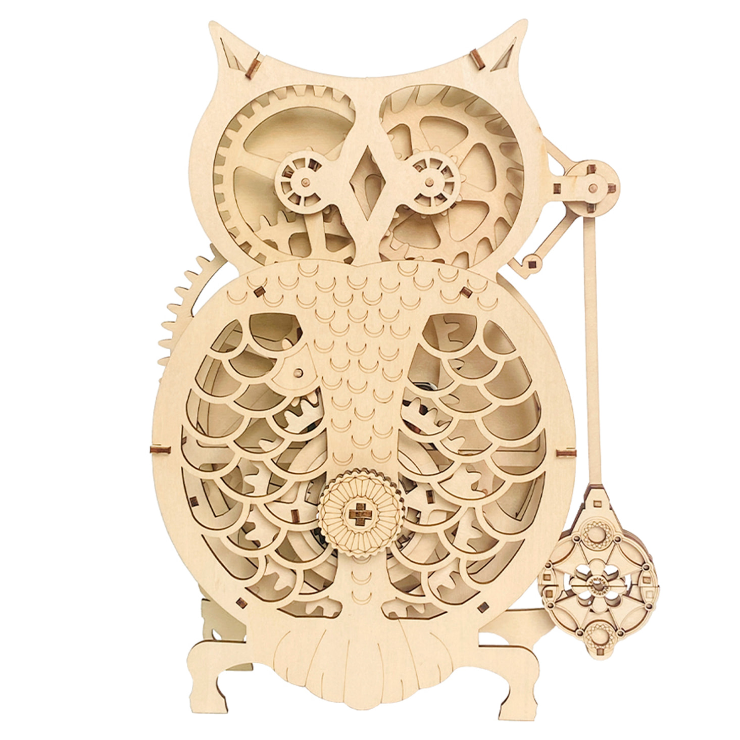 Modello in legno 3D, con movimento meccanico design di Orologio Gufo. 106 pezzi.