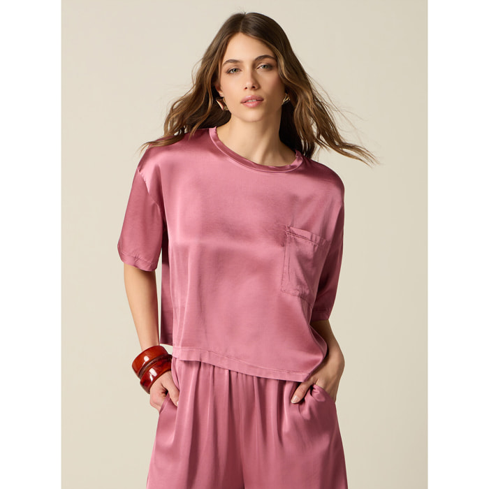 Oltre - Blusa boxy in raso di viscosa - Rosa