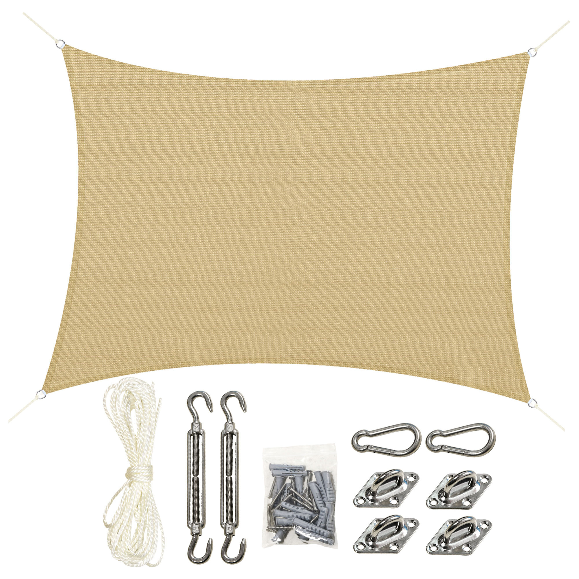 Voile d'ombrage rectangulaire grande taille 4 x 3 m polyéthylène haute densité HDPE résistant aux UV beige