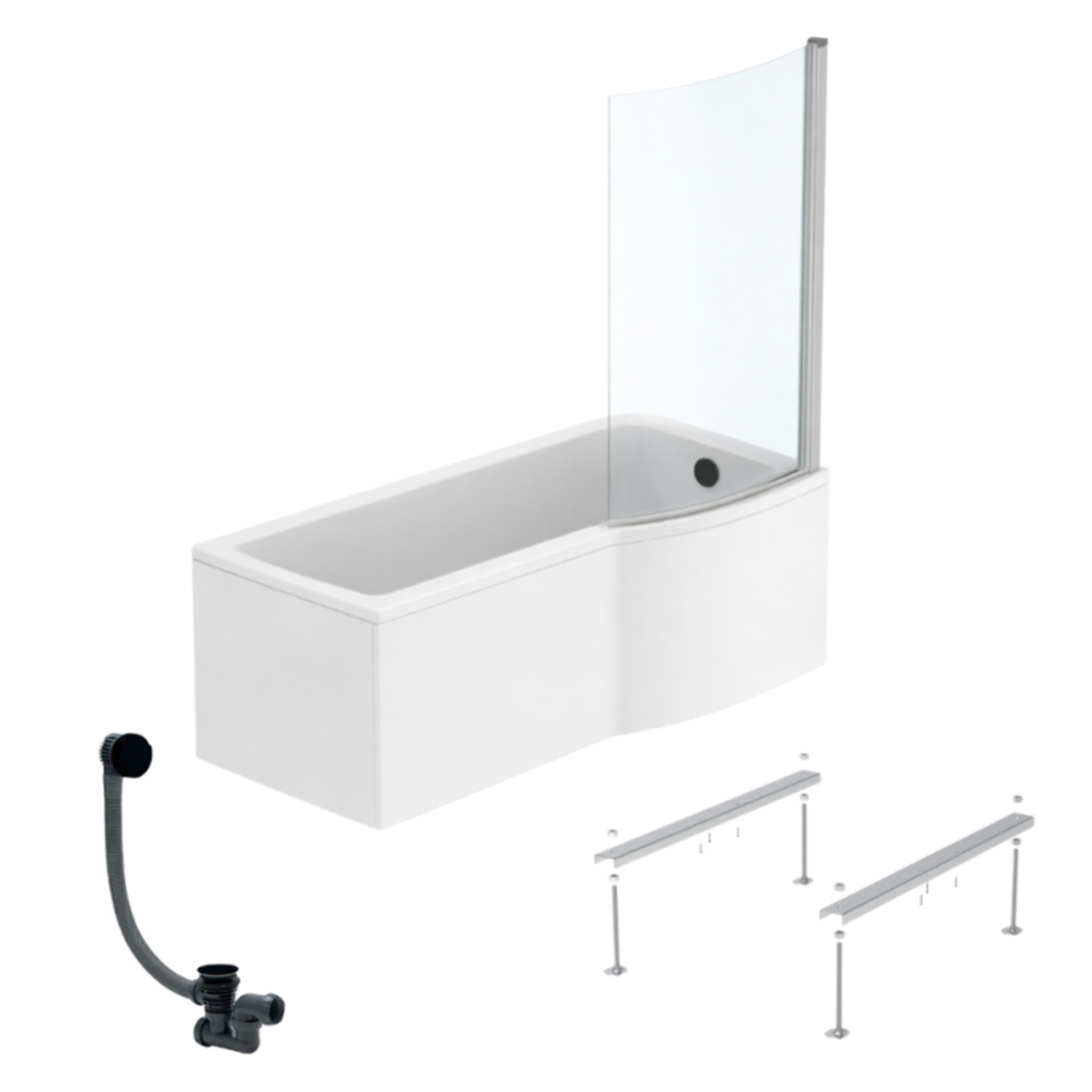 Pack baignoire bain douche 170 x 80 cm droite Connect Air + tablier + pare bain fixe  + pieds + vidage Noir mat