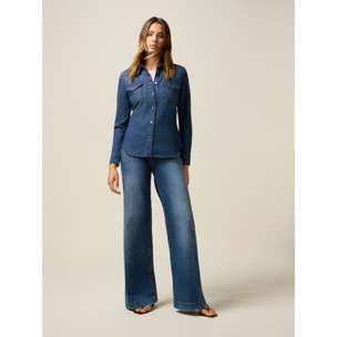 Oltre - Camicia in denim stretch - Blu