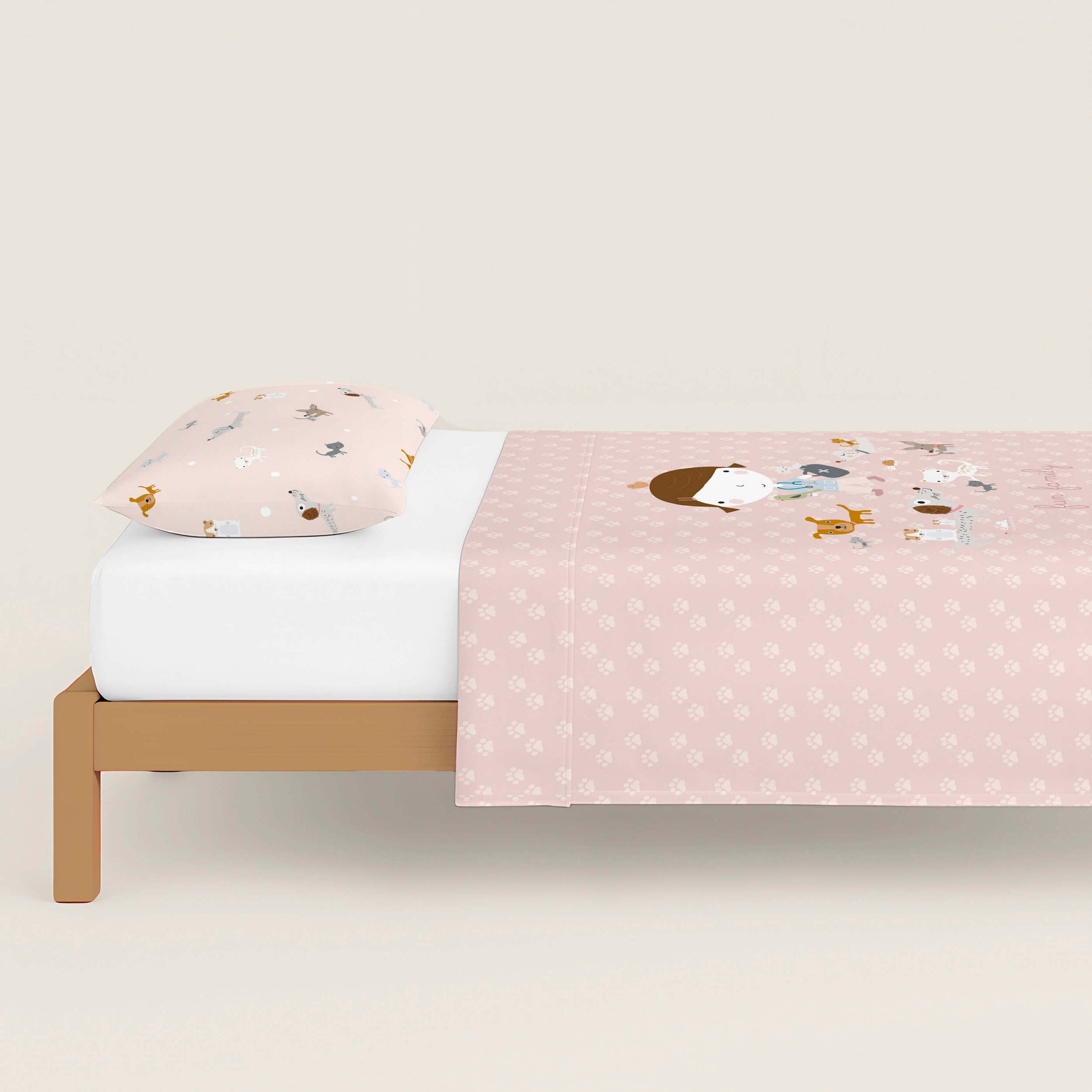 Funda Nórdica Estampada - Reversible - Infantil - Cierre Solapa - 100% Algodón - Incluye 1 Funda de Almohada - Amigos Peludos