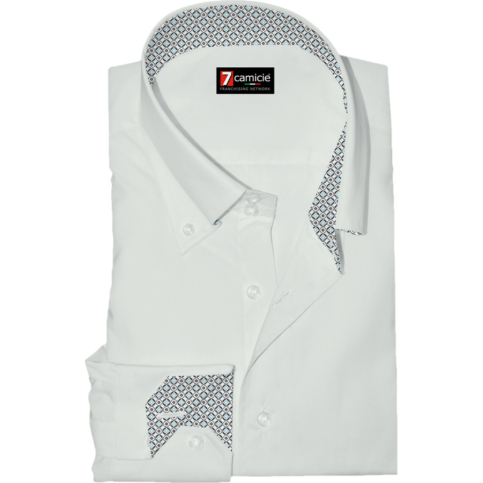 Camicia Uomo 2 Bottoni Button Down Slim Popeline Stretch Unito Bianco