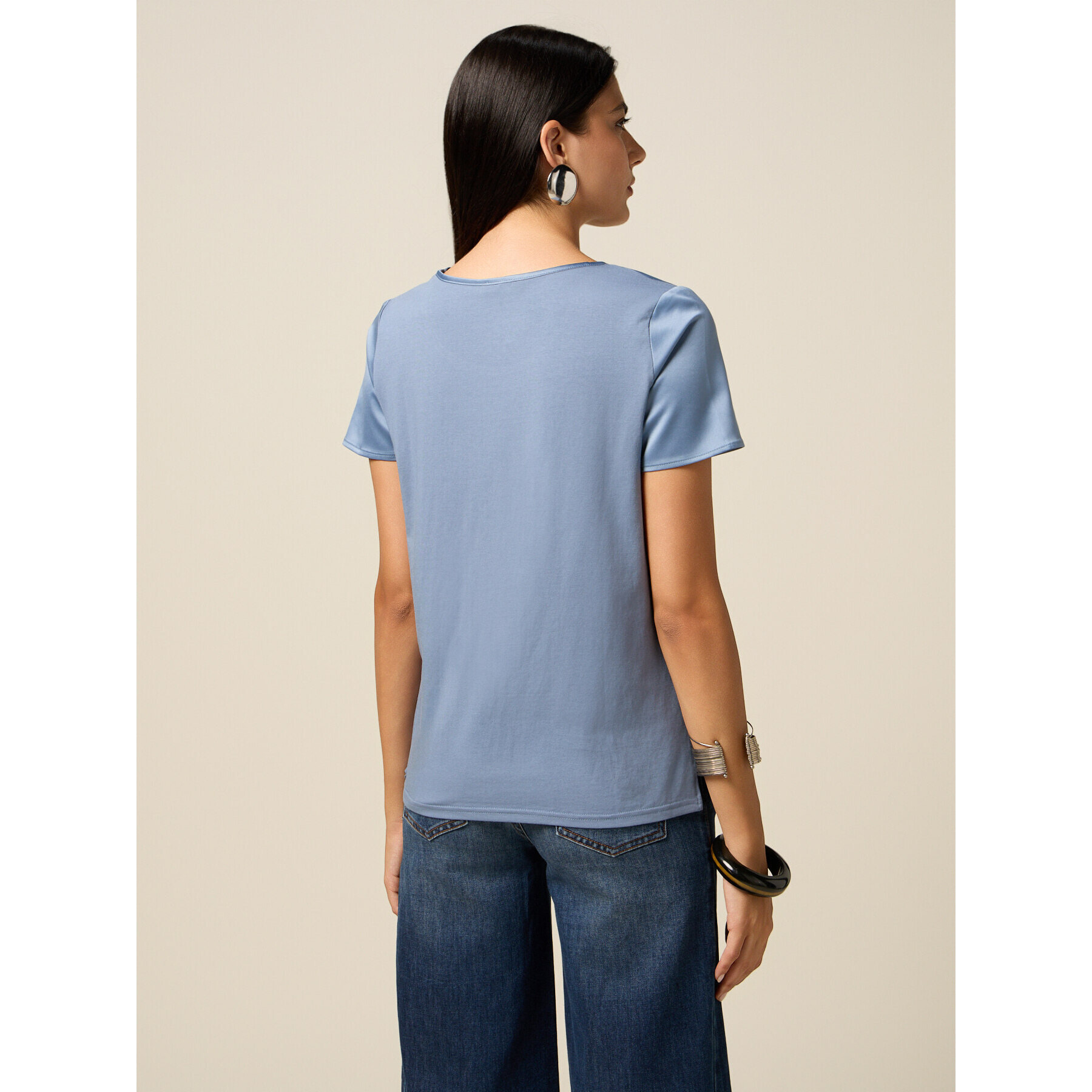 Oltre - T-shirt bimaterica - Azzurro