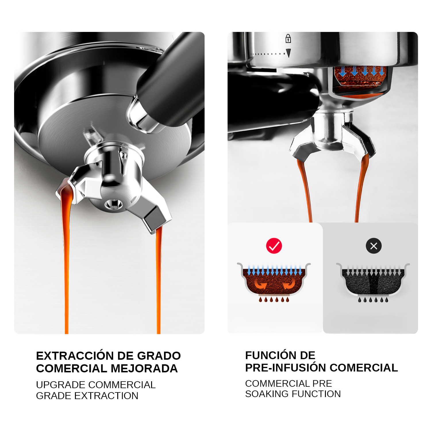 Cafetera de 1350W con 20 niveles de molido y sistema dual para café frío o caliente. Pantalla táctil, varilla de vapor, 20 bar de presión y tanque de 2,7 L.