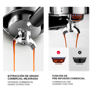 Cafetera de 1350W con 20 niveles de molido y sistema dual para café frío o caliente. Pantalla táctil, varilla de vapor, 20 bar de presión y tanque de 2,7 L.