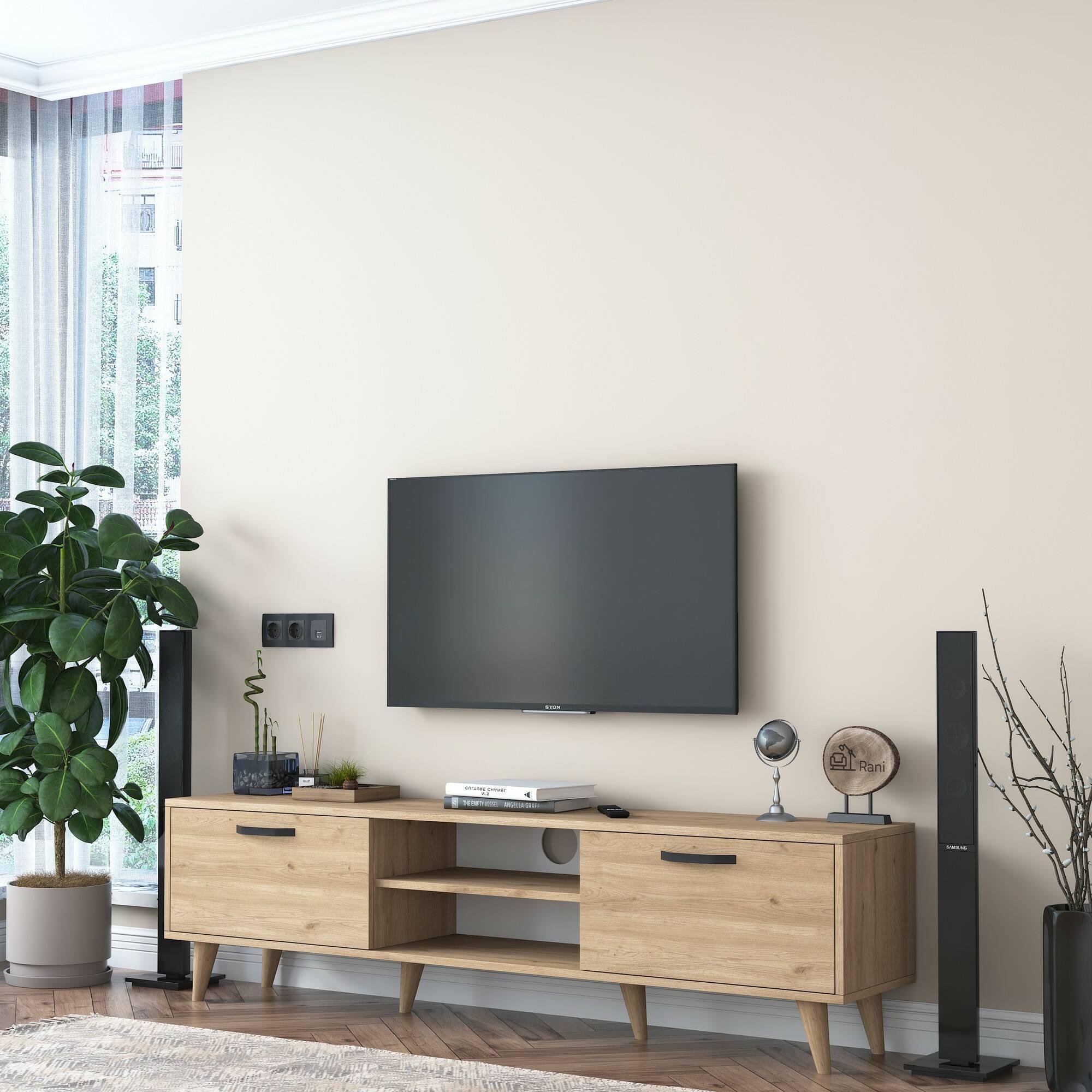 Mobile porta TV Dcastigli, Credenza da soggiorno, Armadio basso per TV, Base parete attrezzata, 180x35h48 cm, Noce