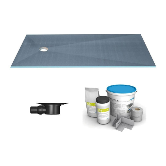 Receveur de douche à carreler 180 x 90 WEDI Fundo Primo rectangle écoulement excentré + bonde horizontale + kit d'étanchéité