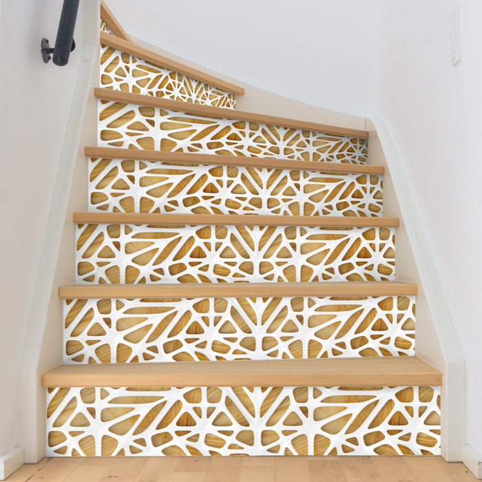 Stickers adhésifs escalier carrelages | Sticker Autocollant contremarche Carreaux de ciment carrelages adhésif - BOIS DESIGN BLANC