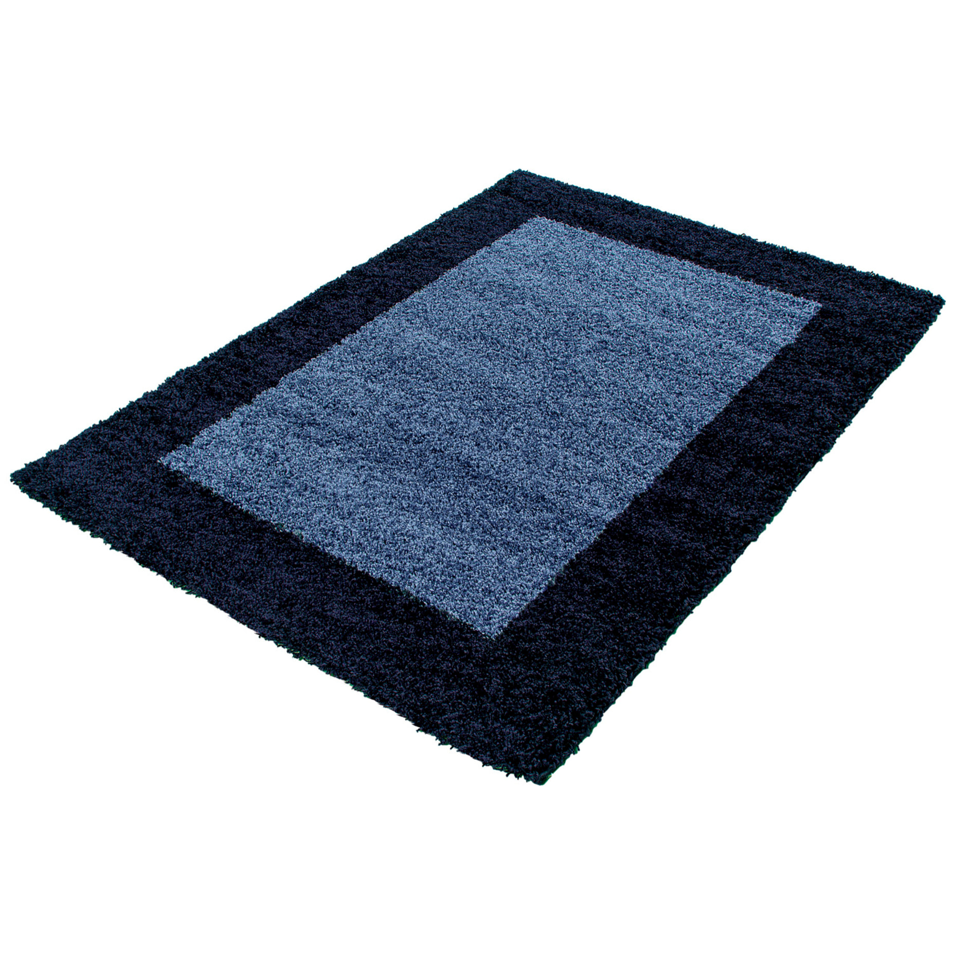 OTTA - Tapis shaggy à poils longs motif cadre Bleu marine