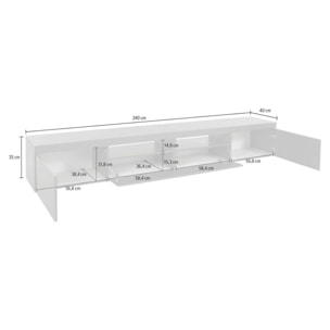 Mobile porta TV Dconsigl, Credenza bassa da soggiorno a 3 ante, Base porta TV, 240x40h35 cm, Bianco lucido