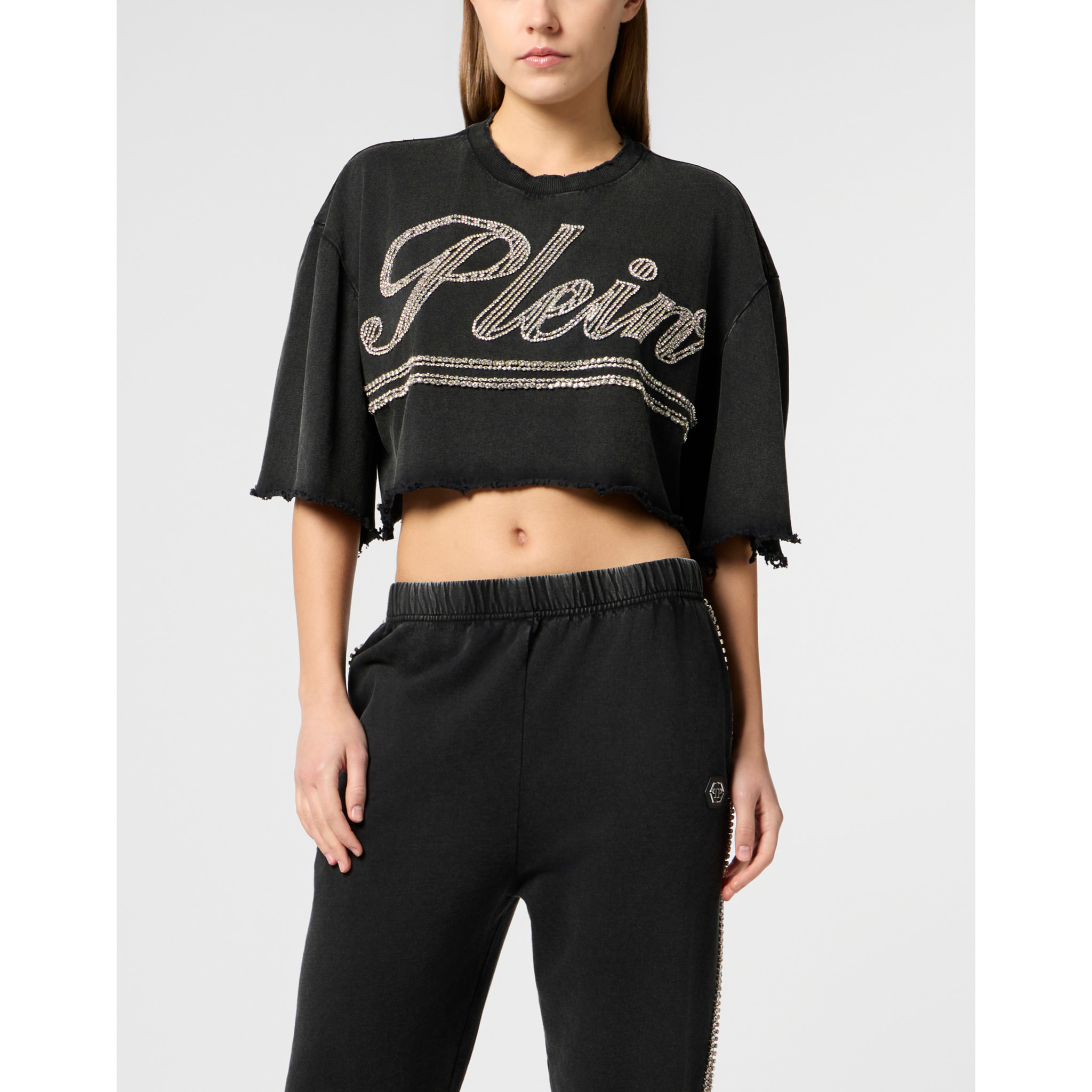 PHILIPP PLEIN Cropped T-Shirt Strass Signature