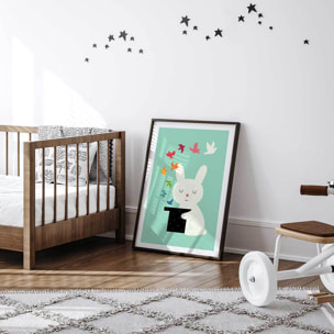 Affiche enfant lapin magicien  Affiche sous cadre noir