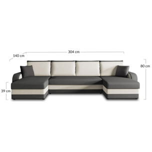 Valos - canapé panoramique en U - 7 places - convertible avec coffre - en velours - Noir / Blanc
