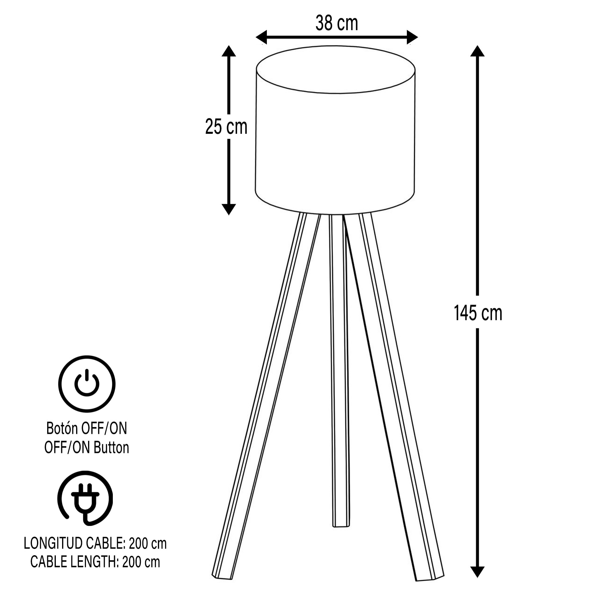 Lámpara de pie 145 cm. negro/nogal, tipo E 27 Max 45 - 60 W