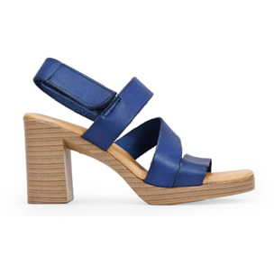 Sandalias de piel marino con tacón efecto madera