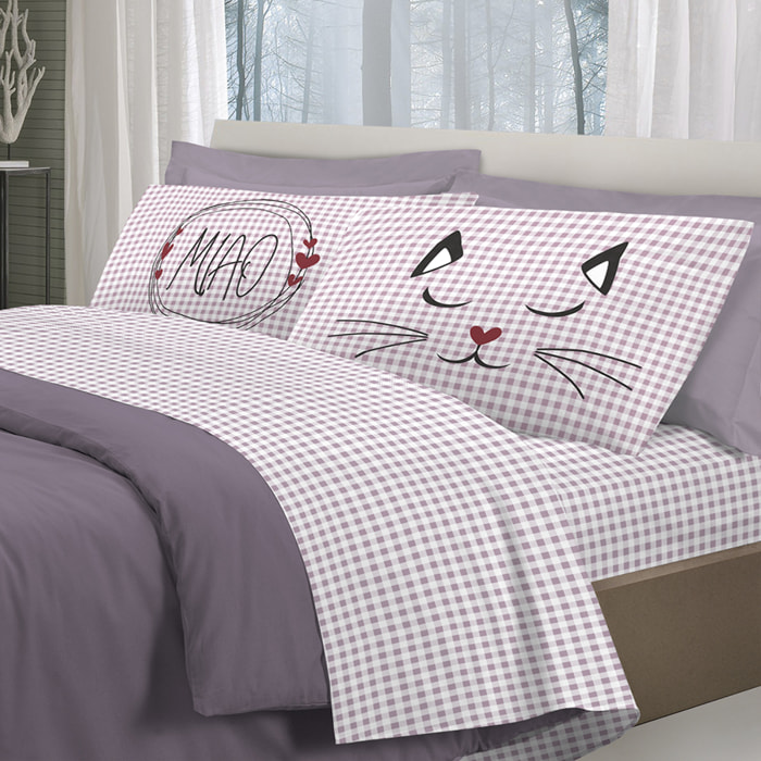 Completo letto miao rosa 100% cotone