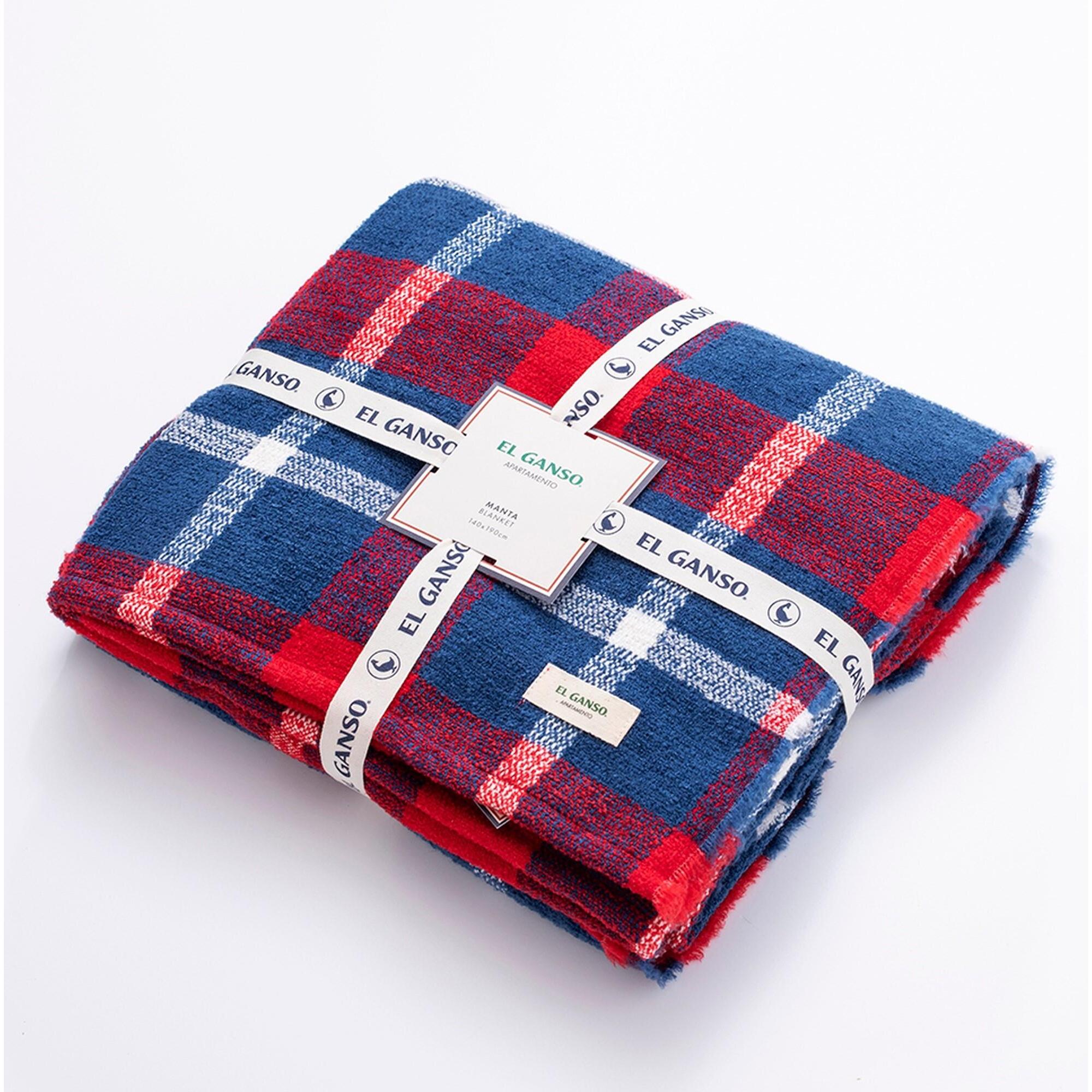 Manta de punto 140x190cm 340gr hilo teñido diseño a cuadros el ganso