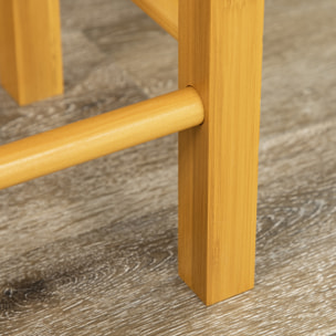 Juego de Mesa Alta de Bar y 2 Taburetes, Mesa Alta de Cocina de Bambú con Ruedas, Tablero Plegable, Ahorro Espacio, Cajones, Toalleros y Reposapiés, Marrón