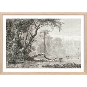 Affiche gravure les bords du fleuve Affiche + cadre en bois - Chêne