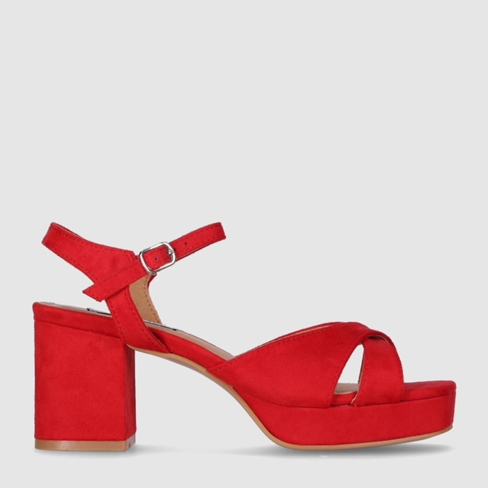 Sandalias de Tejido - Rojo - Tacón: 8 cm
