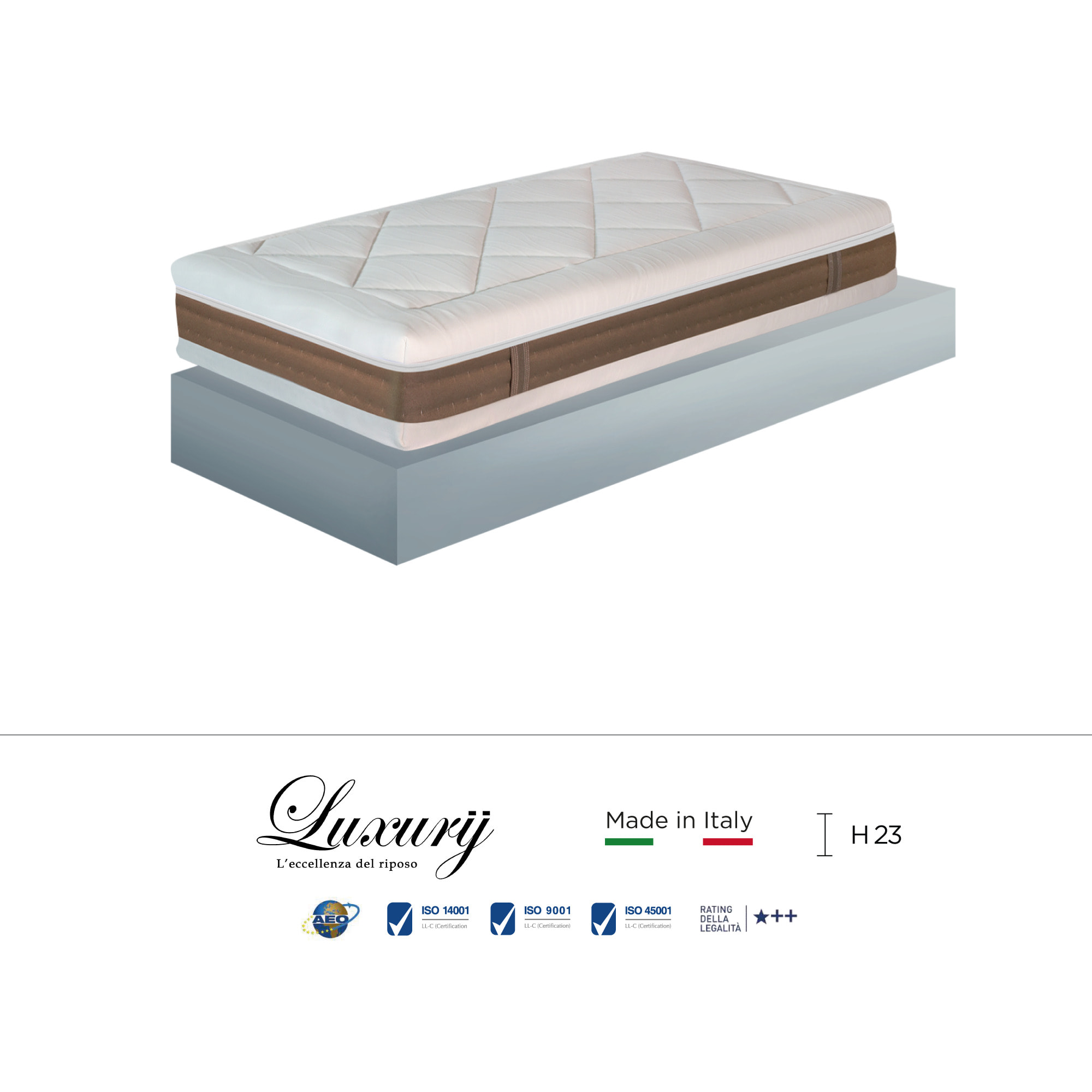 "Panarea" H23 cm 90x190 guanciale Memory OMAGGIO sfoderabile Memory Foam a tre strati