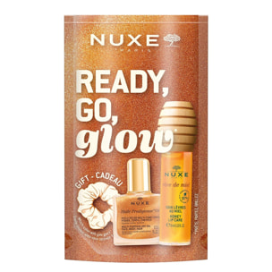 Ready Go Glow - Coffret Soin Lèvres Rêves de Miel 10 ml + Huile Sèche Or 10 ml + un Chouchou