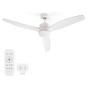 Ventilatore da soffitto con motore da 40W, 3 pale, luce LED da 18W e 6 velocità. Include telecomando con funzione estate/inverno per un comfort tutto l'anno.